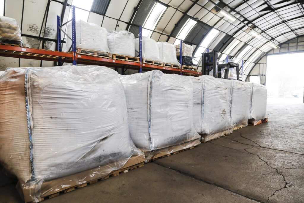Bagged material loaded onto a pallet.