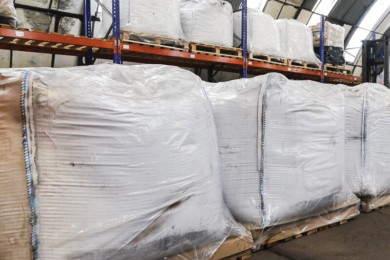 Bagged material loaded onto a pallet.